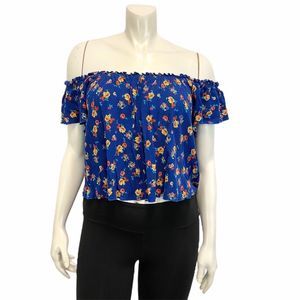 Society Girl Blue Floral Off Shoulder Top